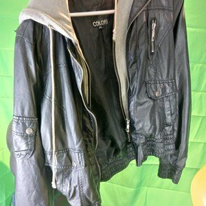 women colori faux leather jacket Large but small with hood hoodie comfy to wear